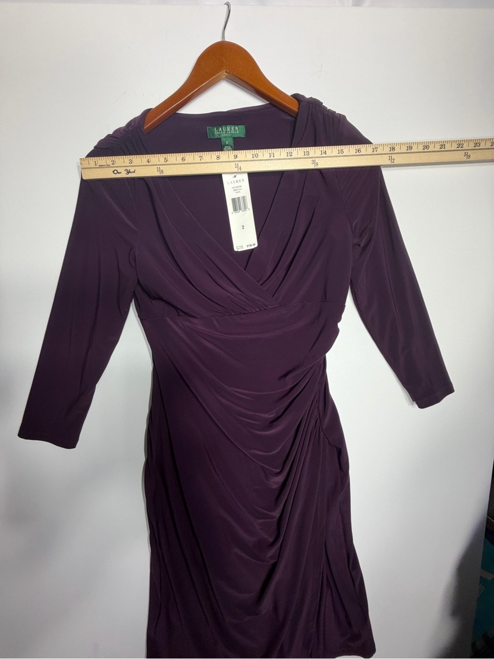 Lauren Ralph Lauren Deep Plum Draped Wrap-Style Jersey Dress size 2 new w tags - Picture 6 of 10